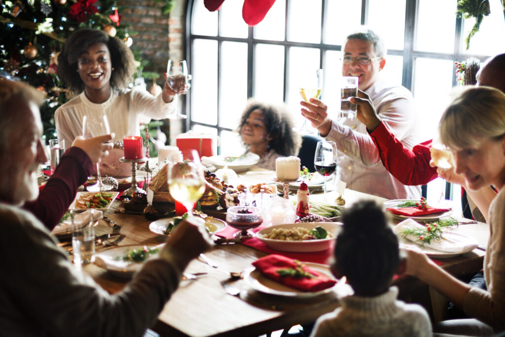 Family raising a toast at christmas