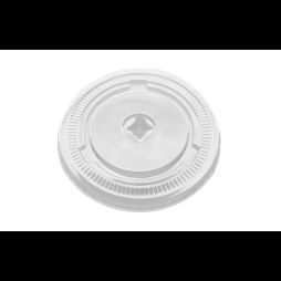 Go-Pak 9oz Clear rPET Flat Paper Cold Cup Lid With Straw Slot 80mm