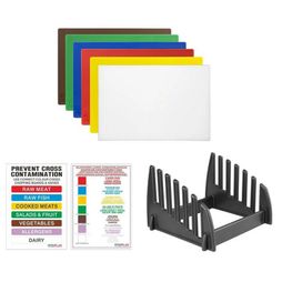 Hygiplas J258 Low Density 6-Piece Chopping Board Set with Rack 450x300x10mm