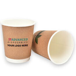 Custom Print 12oz Double Wall Brown Compostable Paper Kraft Cup
