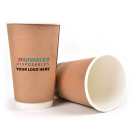 Custom Print 16oz Double Wall Brown Compostable Paper Kraft Cup