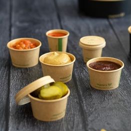 Vegware VWPLK1 Kraft Paper Portion Pot Lid (fits 1oz pot) alternative