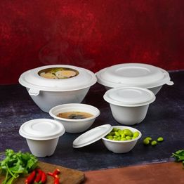 Vegware BL185F Nourish Moulded Fibre Bonnie Lid (Fits 32 &amp; 40oz bowl) alternative