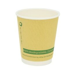 8oz Plastic Free Aqueous Lining Compostable Kraft Ripple Paper Coffee Cup