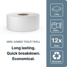 2 Ply Mini Jumbo Toilet Paper Roll 150 metre Leonardo alternative