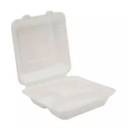 9" Bagasse 3 Compartment meal box 91013