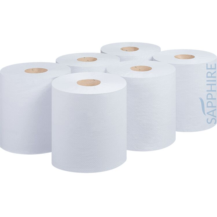 Blue or white roll centre feed hand towel 150m CHSA quality made in UK x 6pk 