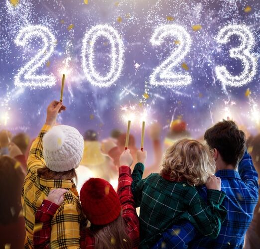 Happy,New,Year.,Family,Watching,Fireworks.,Parents,And,Kids,Celebrate