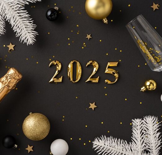 A,Celebratory,Composition,Featuring,A,Gold,2025,,Champagne,Bottle,,Festive