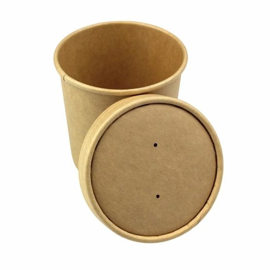 Paper Soup Cup &amp; Lid 8oz Kraft Combi-pack