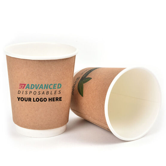 Custom Print 8oz Double Wall Brown Compostable Paper Kraft Cup