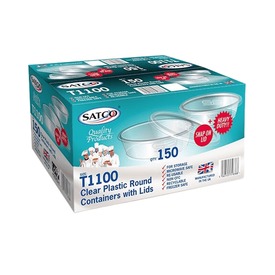 Satco 1100ml Round Plastic Containers With Lids