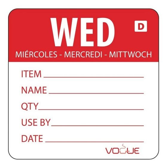 Vogue Dissolvable Day of the Week Labels Wednesday (Pack of 250)