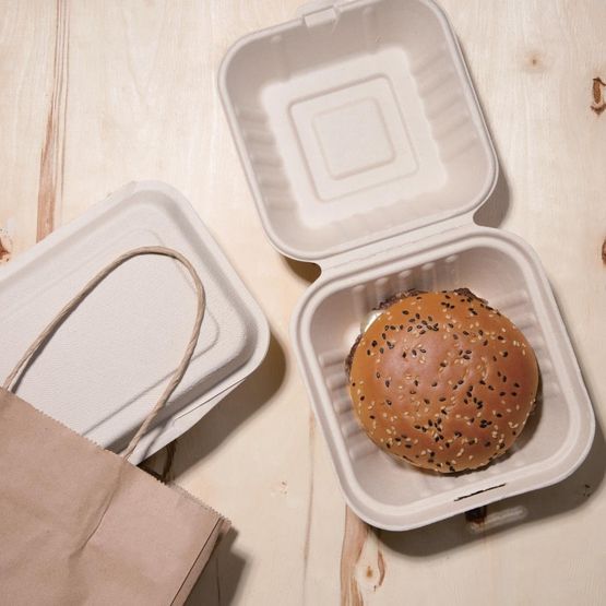 Fiesta Compostable Bagasse Burger Boxes Natural Colour 152mm FC542