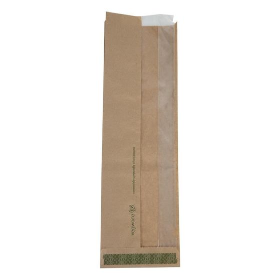 Vegware Compostable Kraft Baguette Bags With PLA Window