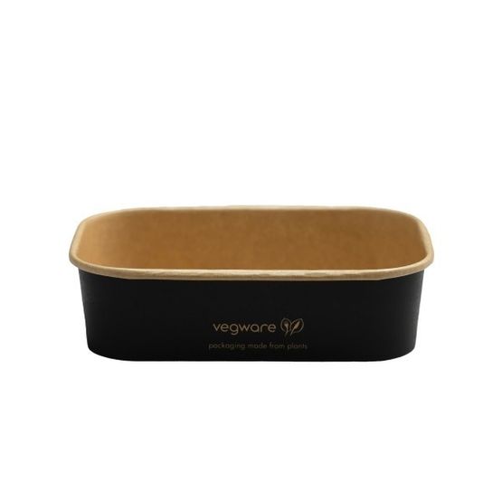 Vegware SBC-16 16oz/500ml Rectangular Black Paper Food Container
