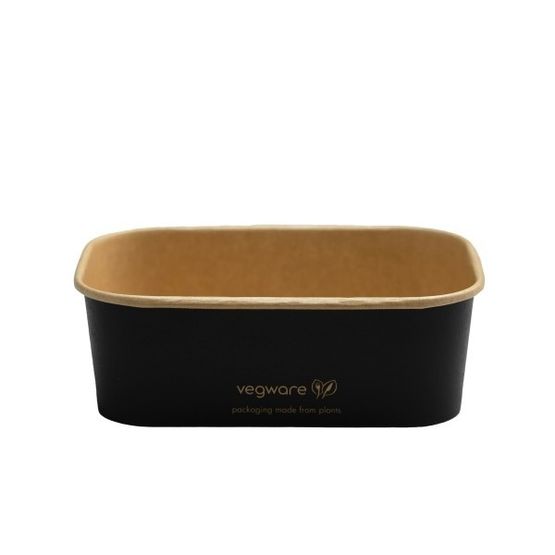 Vegware SBC-24 24oz/750ml Rectangular Black Paper Food Container