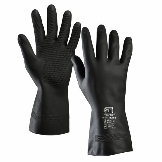 Heavyweight Black Pro Latex Chemical Gloves Medium