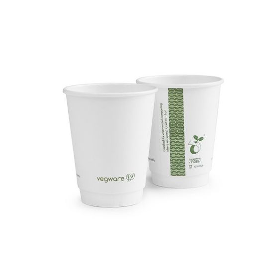 Vegware VDW-W08 8oz Double Wall White Cup