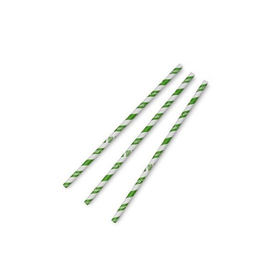 Vegware PS08-GSL Jumbo Green Stripe 8mm Paper Straw