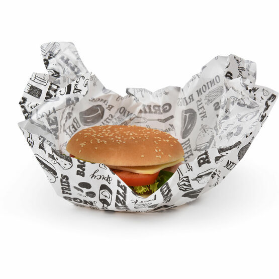 Vegware Grill Theme Printed Greaseproof Papers 400 x 300mm FWGPGRILL