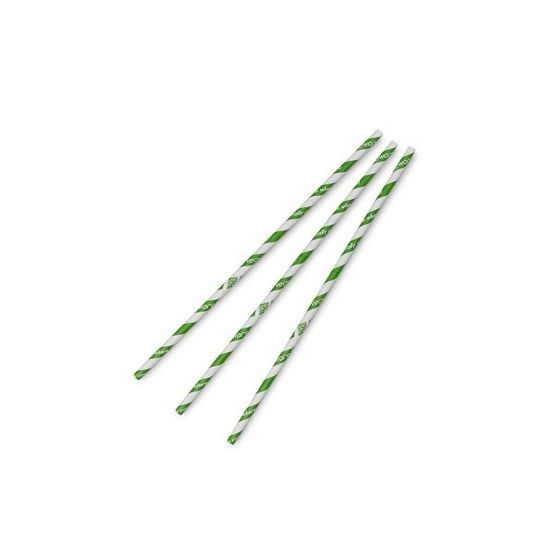 Vegware PS06-GS Standard Green Stripe 6mm Paper Straw