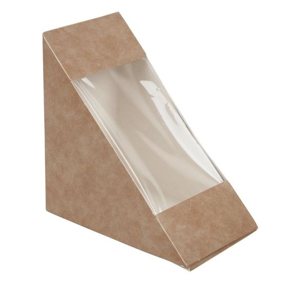 Colpac 10310 Recyclable Kraft Front-Loading Sandwich Wedges With PLA Window