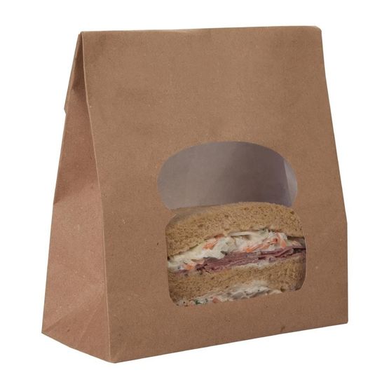 Colpac 10376 Recyclable Paper Sandwich / Deli Bags With Window Kraft