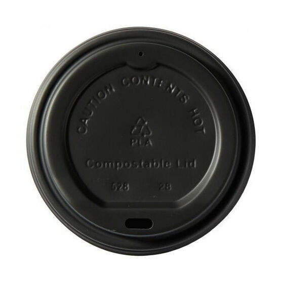 89mm CPLA Hot Cup Lid to fit 12 & 16oz Cup - Black