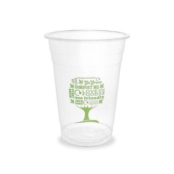 Vegware R500-GT 16oz PLA Smoothie Green Tree Cold Cup 96-Series