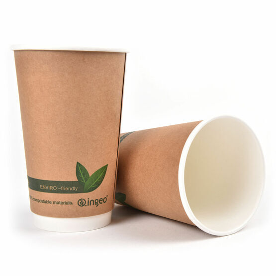 16oz Double Wall Brown Compostable Paper Kraft Cup