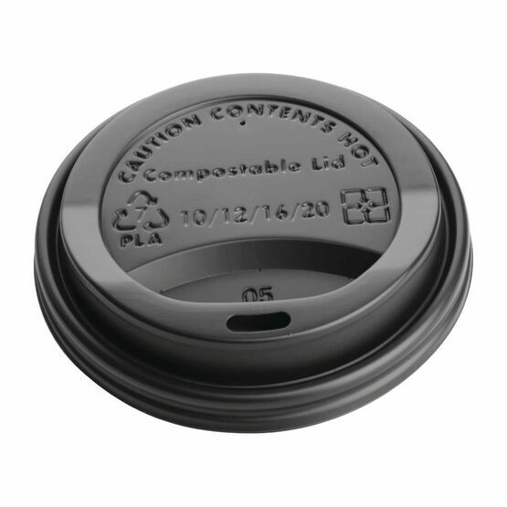 Fiesta Black Compostable Hot Cup Lids 340ml / 12oz