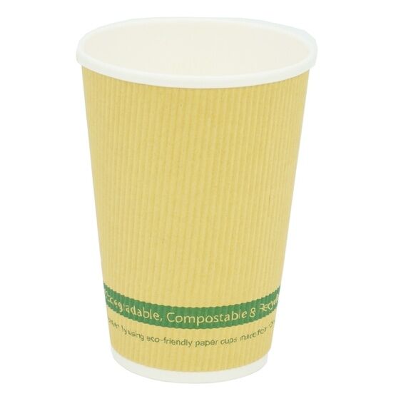 16oz Plastic Free Lining Aqueous Compostable Kraft Ripple Paper Cup