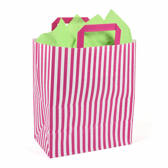 25cm x 30cm x 14cm Pink Striped Medium Paper Carrier Bags