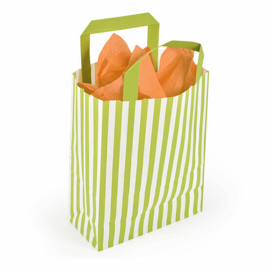 18cm x 23cm x 8cm Lime Green Striped Small Paper Carrier Bags
