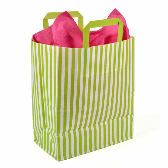 25cm x 30cm x 14cm Lime Green Striped Medium Paper Carrier Bags