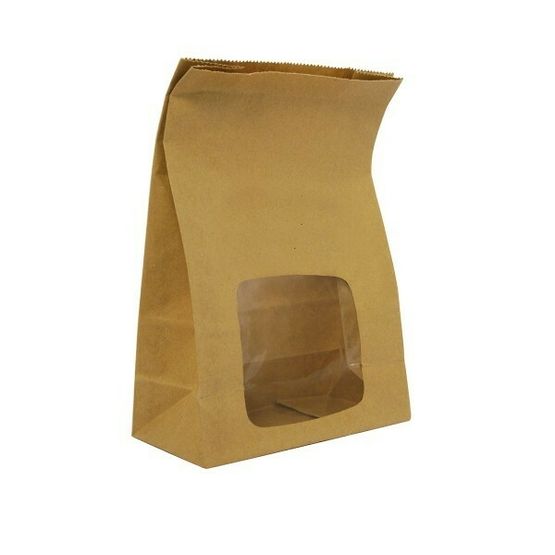 6 x 3 x 9in Kraft Natureflex Window Bloomer Bag Vegware VBLOOM2